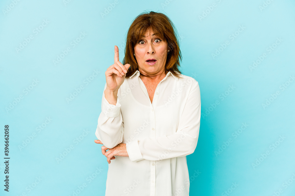 Senior caucasian woman isolated having some great idea, concept of creativity. Senior caucasian woman isolated having some great idea, concept of creativity.