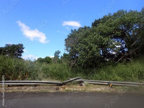 Broken Guard Rail on Turn in curve on road