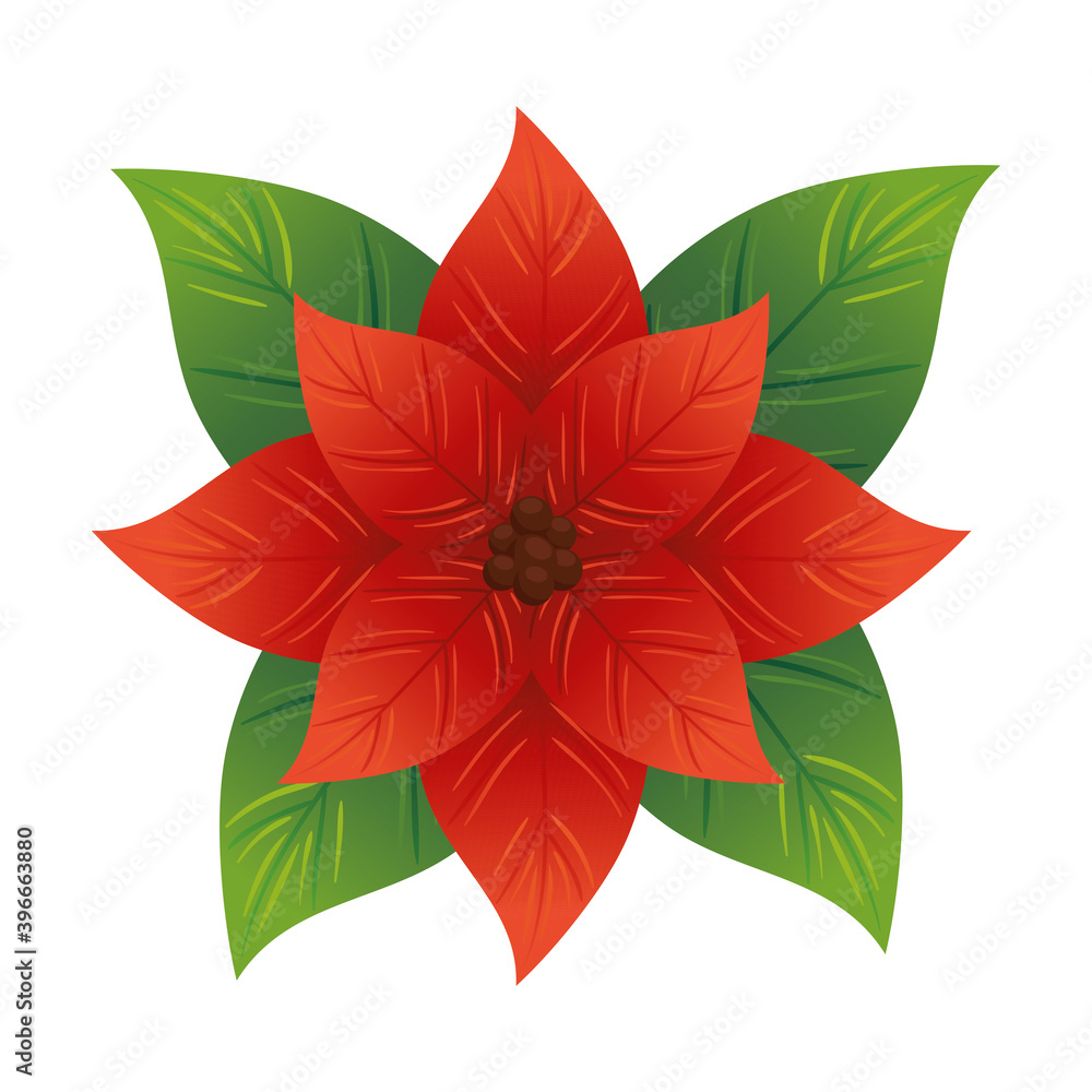 christmas decorative leafs with red flower vector illustration design