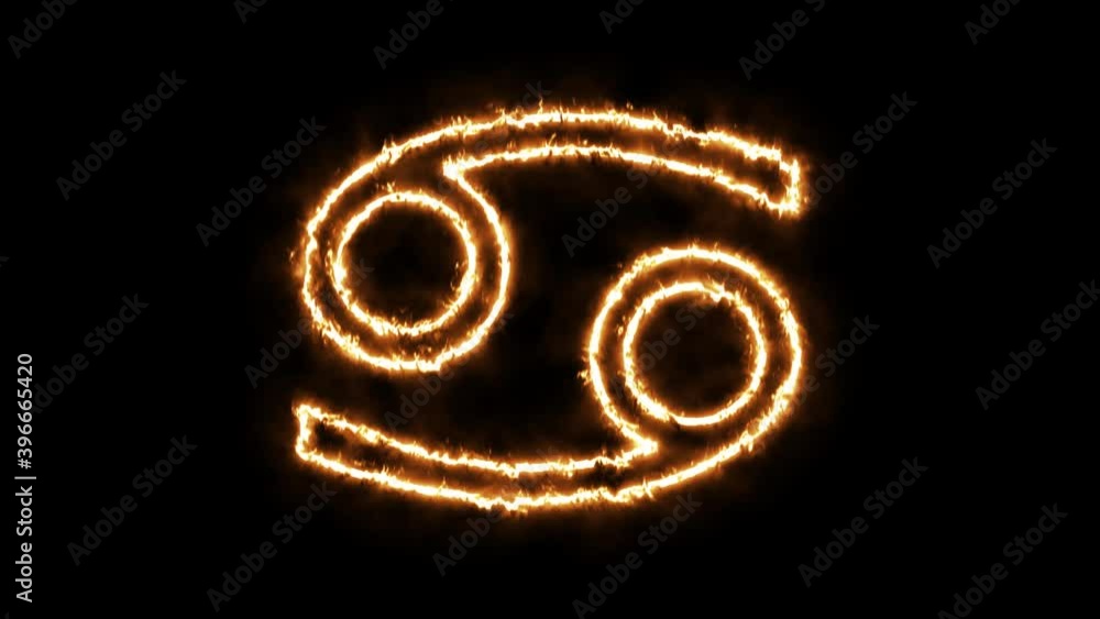 Aries the Crab Zodiac Signs Cancer on fire loop animation. flame video 4K Aries the Crab Zodiac Signs Cancer on fire loop animation. flame video 4K
