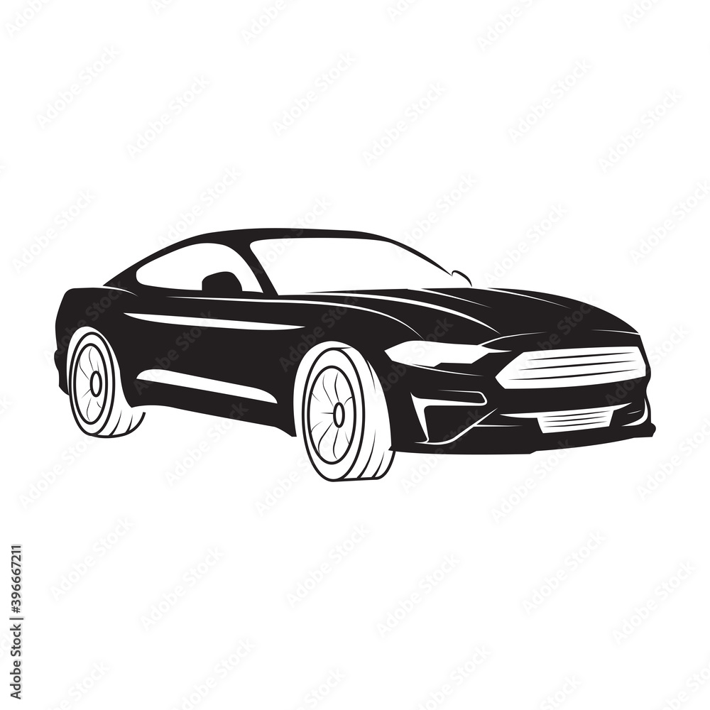 Black sports car drawing on white. Vector