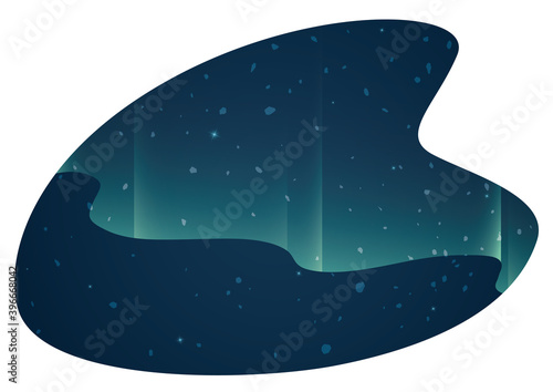 Isolated Sign with Starry Night and Aurora Lights, Vector Illustration
