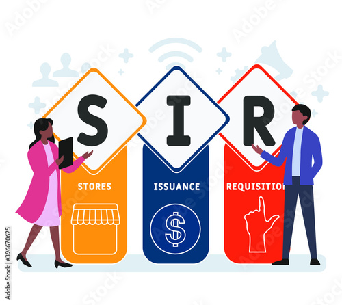 Flat design with people. SIR - Stores Issuance Requisition acronym. business concept background. Vector illustration for website banner, marketing materials, business presentation, online advertising