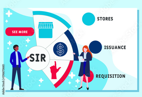 Vector website design template . SIR - Stores Issuance Requisition  acronym, business   concept. illustration for website banner, marketing materials, business presentation, online advertising.