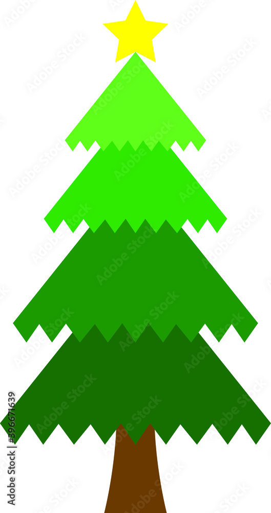 Fototapeta premium Simple cartoon hand drawn vector Christmas tree with ornaments
