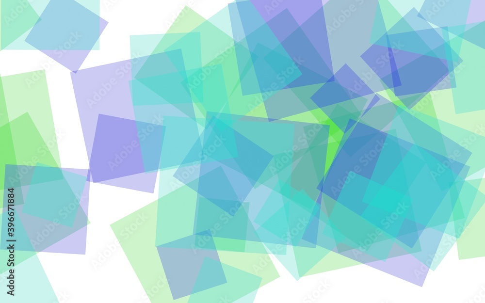 Multicolored translucent squares on white background. 3D illustration