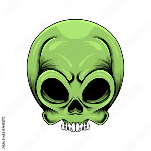 The green alien skull head with the holes eyes with the white teeth