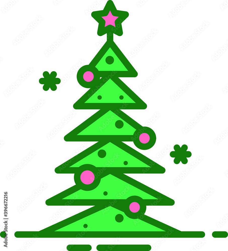 Simple cartoon hand drawn vector Christmas tree with ornaments Simple cartoon hand drawn vector Christmas tree with ornaments