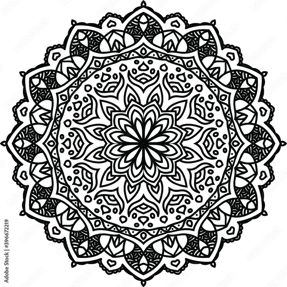 Fototapeta premium Hand-drawn coloring mandala. Coloring book page. Cloth design element, yoga logo, henna, tattoo.