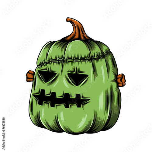 The monster green pumpkin with the sewing tattoos in his forehead