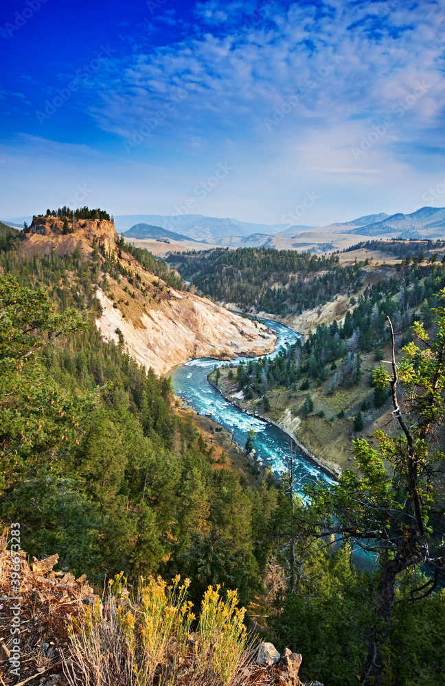 The Yellowstone River continues to carve the rocks in the Grand Canyon of the Yellowstone. Yellowstone National Park, Wyoming