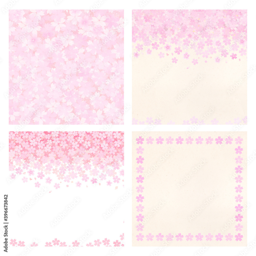 正方形　きれいな桜の花背景イラストセット