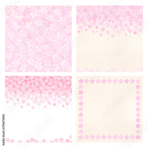 正方形 きれいな桜の花背景イラストセット