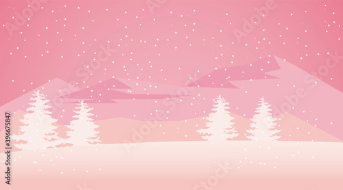 beauty pink winter landscape scene