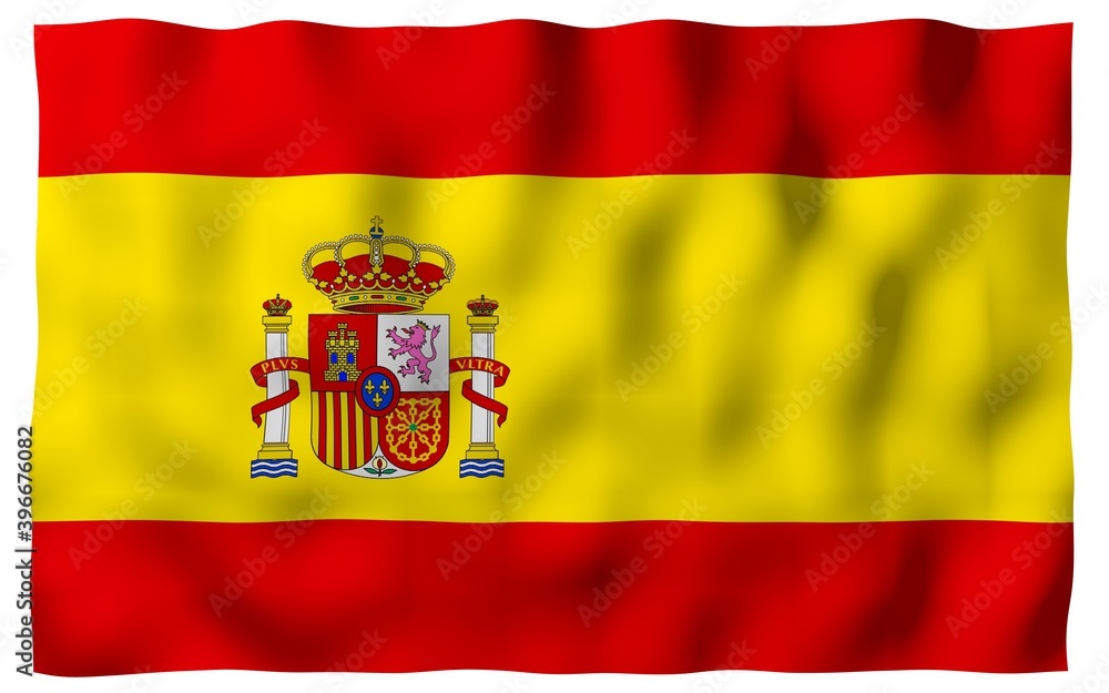 The flag of Spain. Official state symbol of the Kingdom of Spain. Concept: web, sports pages, language courses, travelling, design elements. 3d illustration The flag of Spain. Official state symbol of the Kingdom of Spain. Concept: web, sports pages, language courses, travelling, design elements. 3d illustration