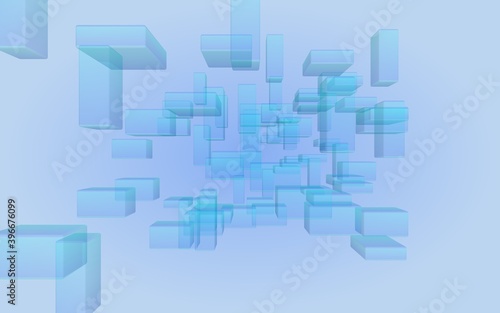 Blue and purple abstract digital and technology background. The pattern with repeating rectangles. 3D illustration