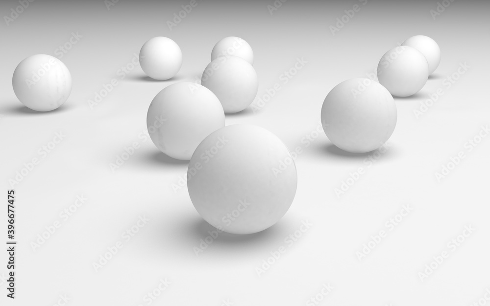 White abstract background. Set of white balls isolated on white backdrop. 3D illustration White abstract background. Set of white balls isolated on white backdrop. 3D illustration