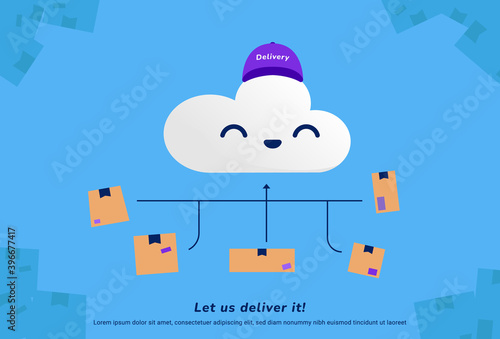 Cute Cloud express parcel package delivery vector illustration flat cartoon