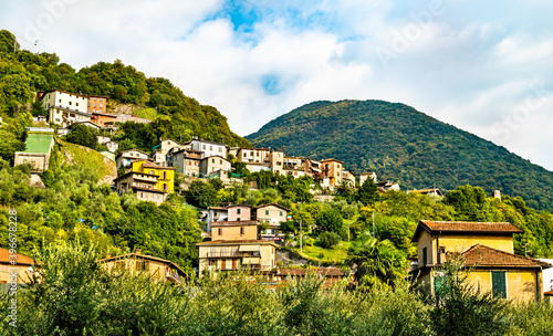 Houses in Marone at Lake Iseo in Lombardy, Nothern Italy photo