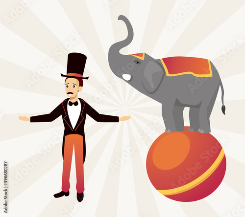 circus ringmaster with elephant in balloon character