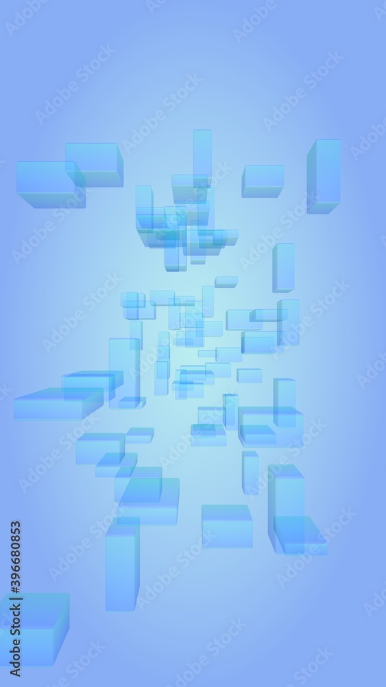Obraz premium Blue and purple abstract digital and technology background. The pattern with repeating rectangles. Vertical orientation. 3D illustration