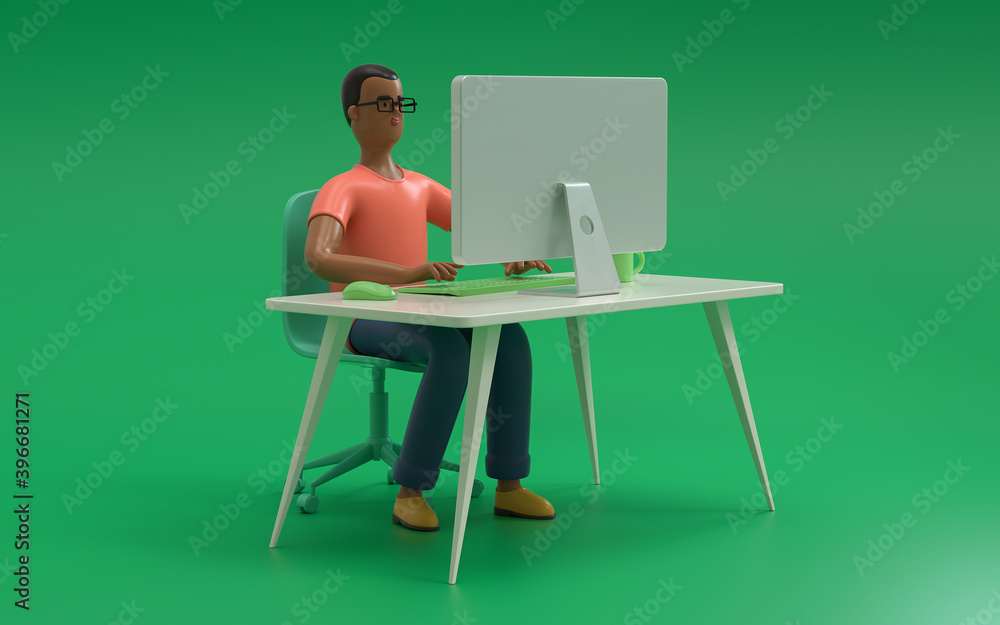 Fototapeta premium People working with computer at office,business, people and technology concept,3d rendering,conceptual image