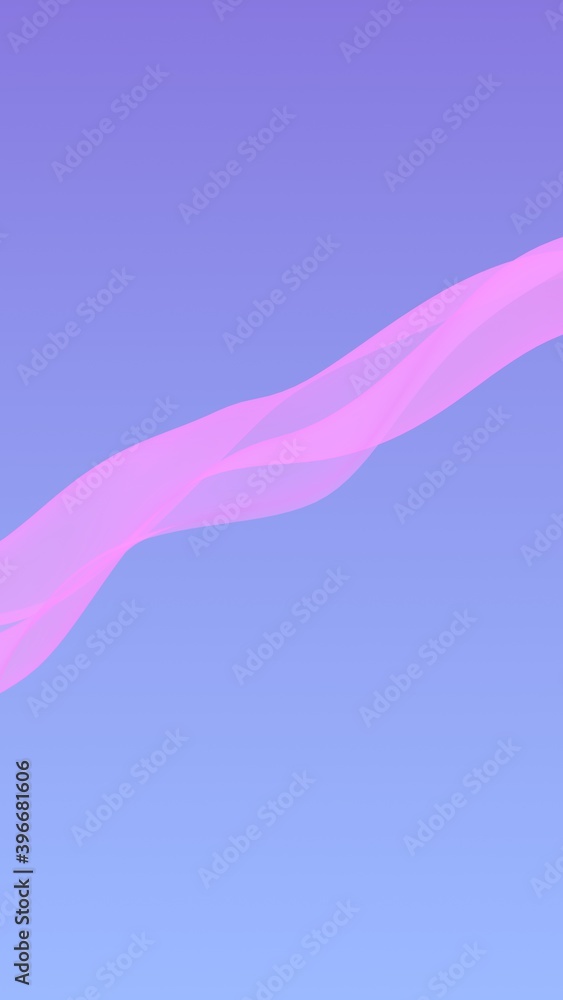 Pink wave on blue sky abstract background. Fluttering pink scarf. Waving on wind pink fabric. Vertical orientation. 3D illustration Pink wave on blue sky abstract background. Fluttering pink scarf. Waving on wind pink fabric. Vertical orientation. 3D illustration