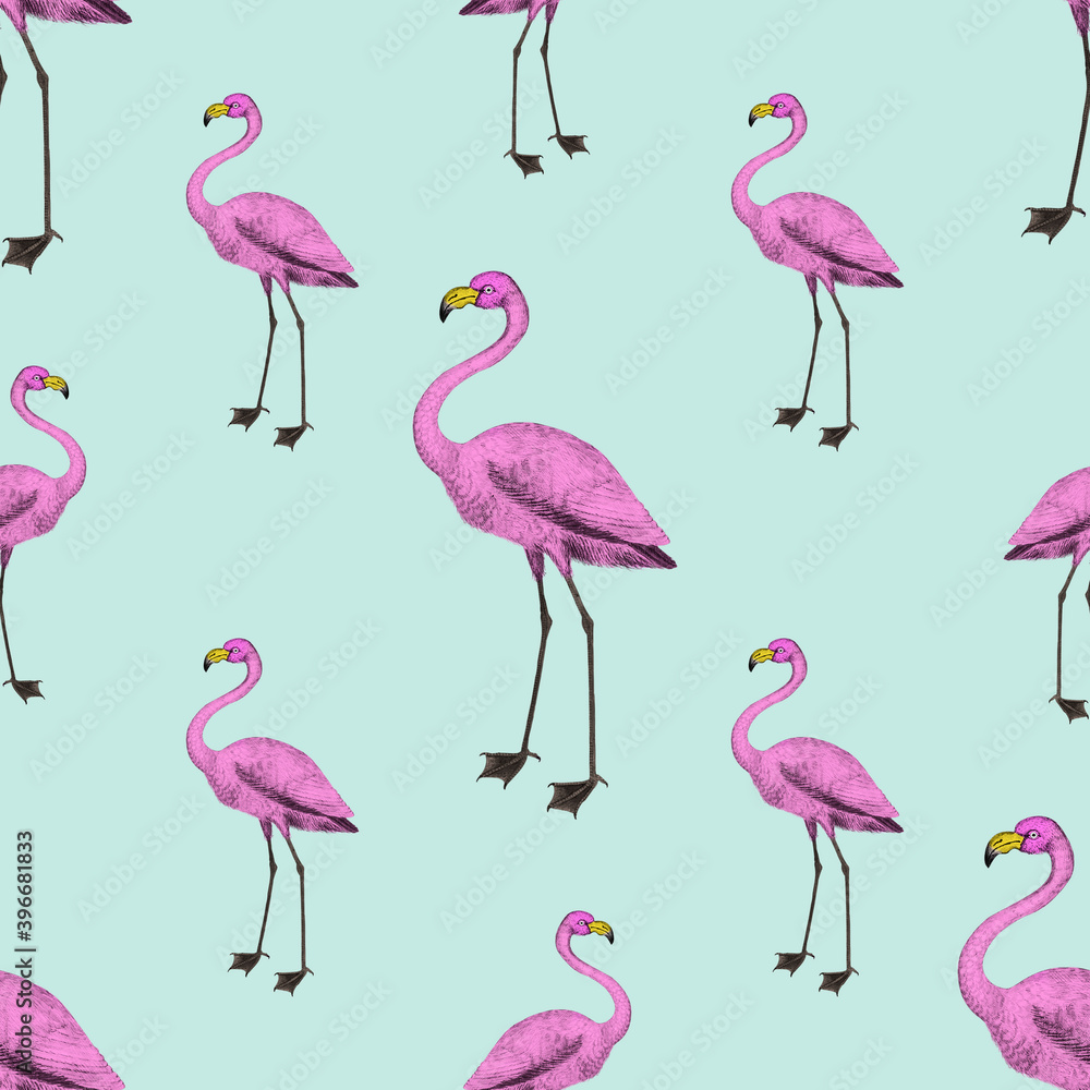 Obraz premium Cute pink flamingo background design