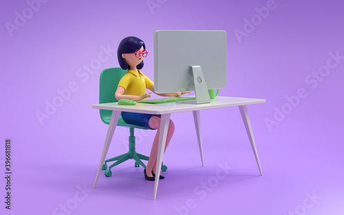 People working with computer at office,business, people and technology concept,3d rendering,conceptual image