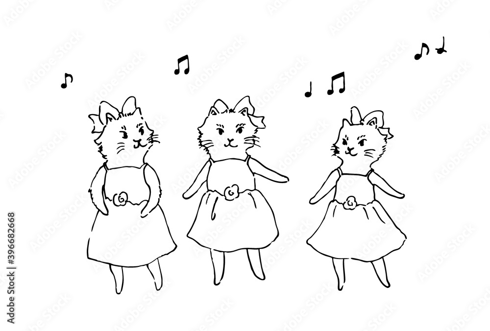 バレエの発表会　子猫　手描き　