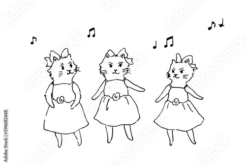 バレエの発表会　子猫　手描き　