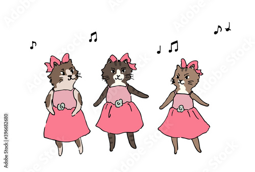 バレエの発表会　子猫　手描き　