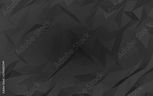 Black abstract background. Lowpoly backdrop. Gloomy crumpled paper. 3D illustration