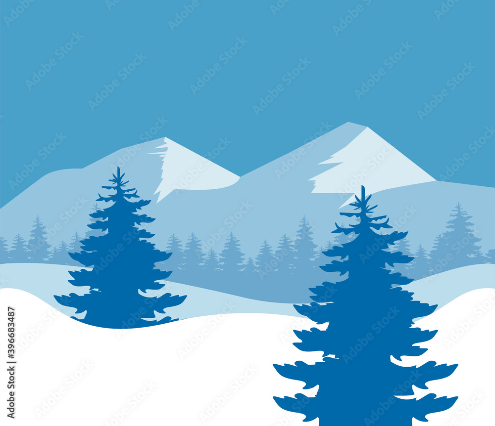 beauty blue winter landscape mountains scene