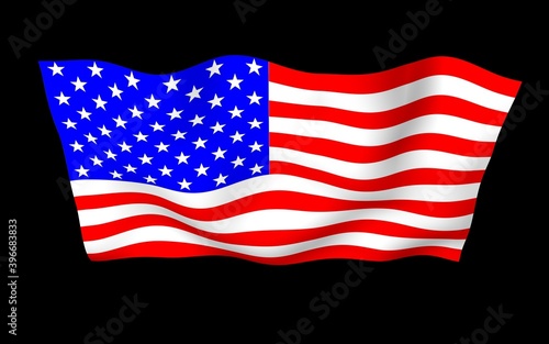 Waving flag of the United States of America on a dark background. Stars and Stripes. State symbol of the USA. 3D illustration