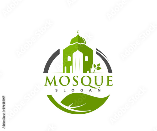 mosque green icon logo design template
