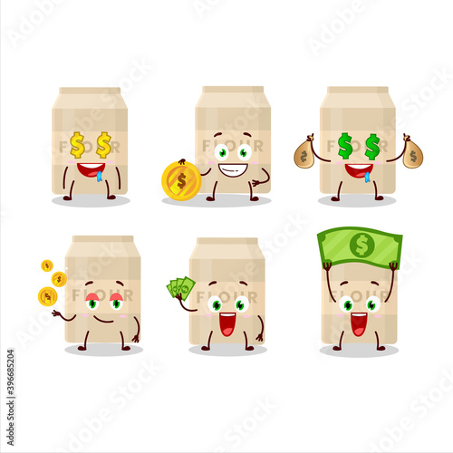 White flour cartoon character with cute emoticon bring money