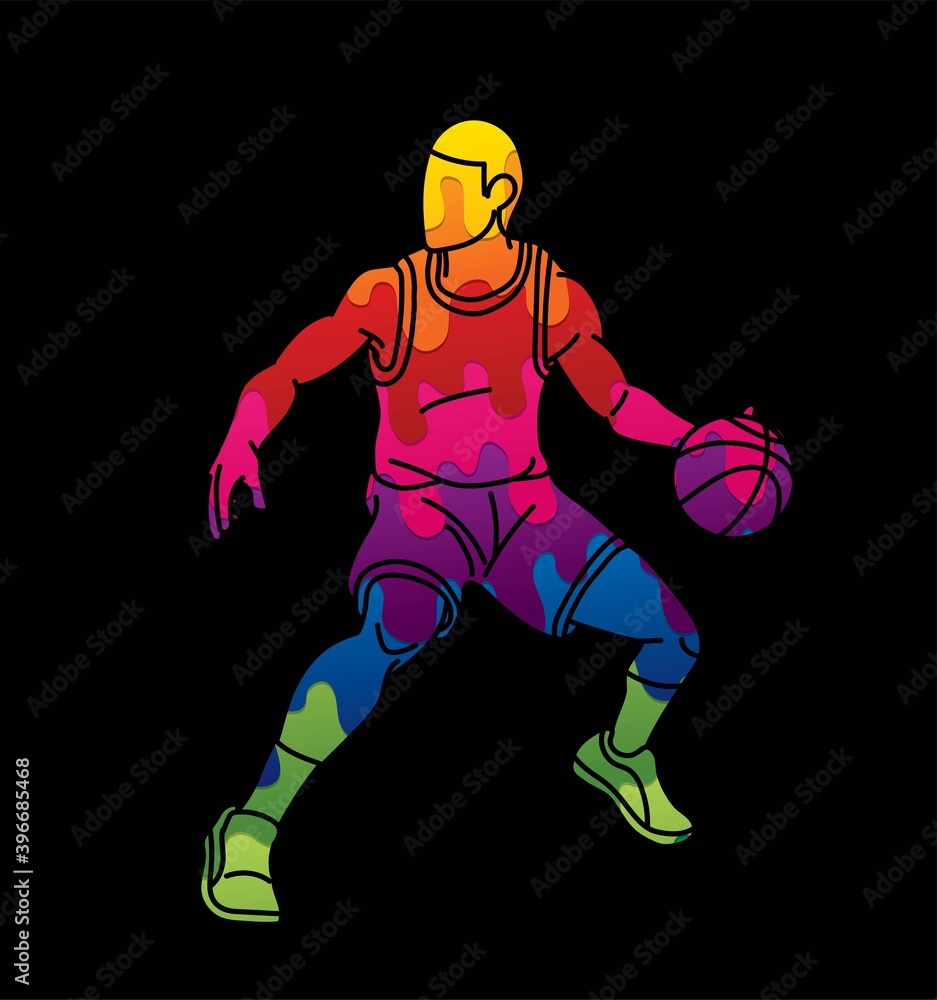 Fototapeta premium Basketball player action cartoon sport graphic vector.
