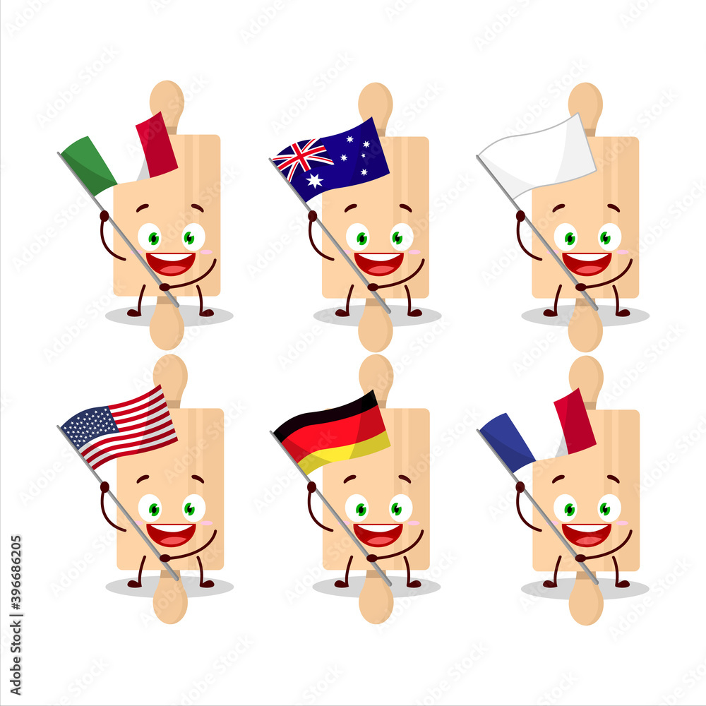 Rolling pin cartoon character bring the flags of various countries Rolling pin cartoon character bring the flags of various countries