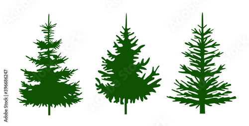 A set of green Christmas Trees Winter season design elements and simply pictogram collection. Isolated vector  Icons and Illustration.