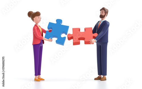 Two man connecting puzzle elements. business and teamwork concept. 3d rendering,conceptual image.