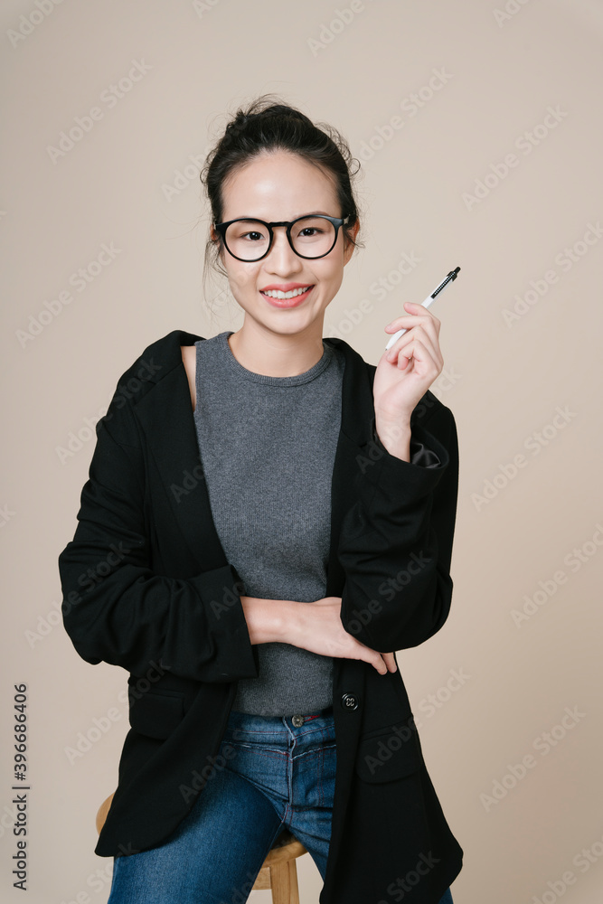Portrait of asian business woman wear black jacket and eyeglasses. Portrait of asian business woman wear black jacket and eyeglasses.