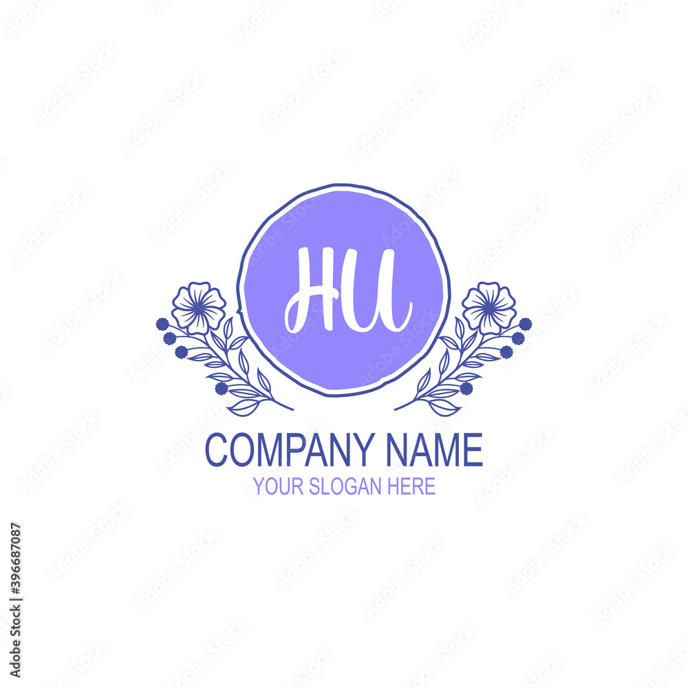 Initial HU Handwriting, Wedding Monogram Logo Design, Modern Minimalistic and Floral templates for Invitation cards