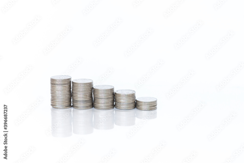 Stack of coin isolate on white background, financial and investment concept background, banking industry business Stack of coin isolate on white background, financial and investment concept background, banking industry business