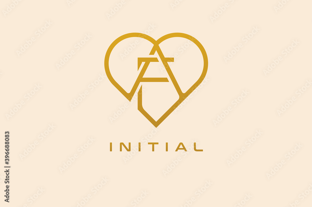 Abstract initials A and F logo, gold colour line style heart and letter combination, usable for brand, card and invitation, logo design template element,vector illustration Abstract initials A and F logo, gold colour line style heart and letter combination, usable for brand, card and invitation, logo design template element,vector illustration