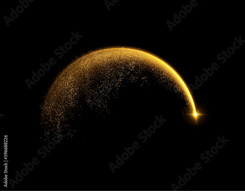 Magical shooting star arc effect with glittering magic dust particles trail. photo