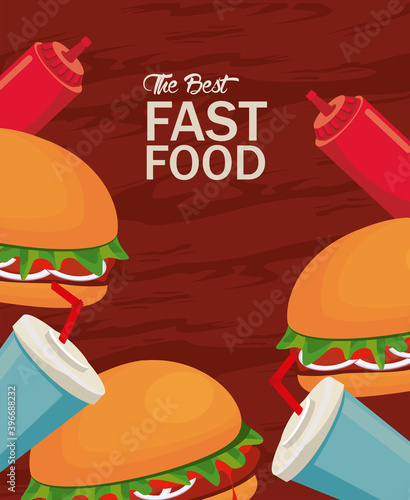 hamburgers and soda with ketchup delicious fast food icon