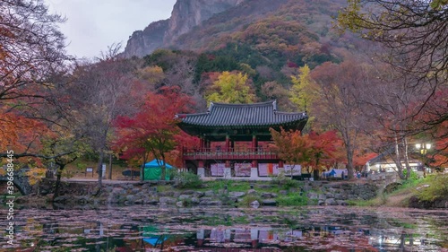 Time Lapse Baekyangsa Temple in Naejangsan Park Fall in Korea photo