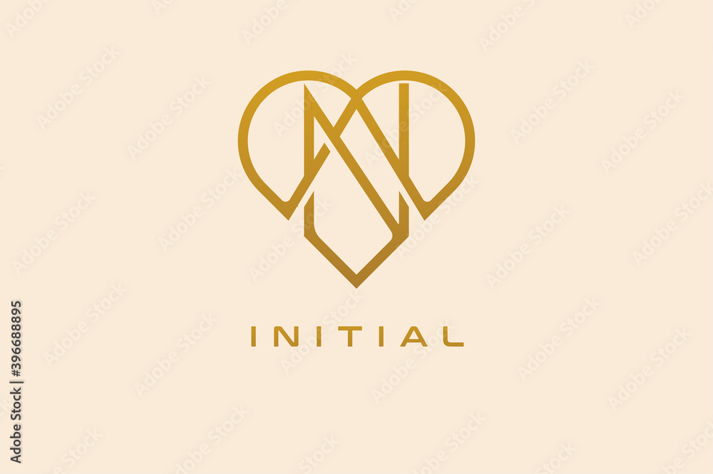 Abstract initials A and N logo, gold colour line style heart and letter combination, usable for brand, card and invitation, logo design template element,vector illustration Abstract initials A and N logo, gold colour line style heart and letter combination, usable for brand, card and invitation, logo design template element,vector illustration