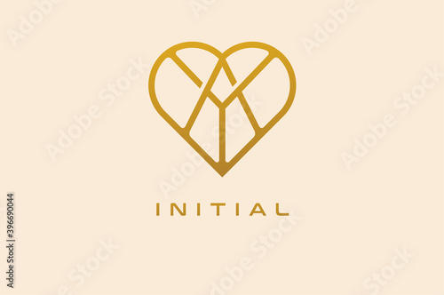 Abstract initials  A and Y logo, gold colour line style heart and letter combination, usable for brand, card and invitation, logo design template element,vector illustration